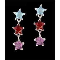 14KW Gold Multi Color Triple Star Earrings