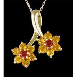 10KY Gold 2.10ct. Citrine, Garnet Flower Neckla