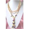 Image 1 : Three Strand Multi Color Freshwater Pearl Necklace