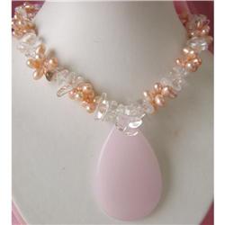Pink Pear Drop Crystal /Freshwater Pearl Neckace