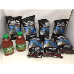 Lot of Hardbite Ketchup Chips and Motts Garden Cocktail