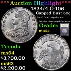 ***Auction Highlight*** 1834 /4 O-106 Capped Bust Half Dollar 50c Graded Choice Unc By USCG (fc)