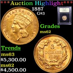 ***Auction Highlight*** 1887 Three Dollar Gold .$3 Graded Select Unc By USCG (fc)
