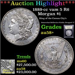 ***Auction Highlight*** 1889-cc vam 5 I2 R6 Morgan Dollar $1 Graded Choice AU/BU Slider+ By USCG (fc
