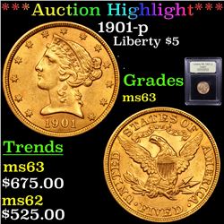 ***Auction Highlight*** 1901-p Gold Liberty Half Eagle $5 Graded Select Unc By USCG (fc)