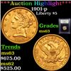 Image 1 : ***Auction Highlight*** 1901-p Gold Liberty Half Eagle $5 Graded Select Unc By USCG (fc)