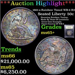 *Highlight Of Entire Auction* 1861-o Rainbow Toned WB-6 R3 Seated 50c Graded GEM+ Unc By USCG (fc)