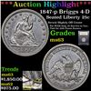 Image 1 : ***Auction Highlight*** 1847-p Briggs 4-D Seated Liberty Quarter 25c Graded Select Unc By USCG (fc)