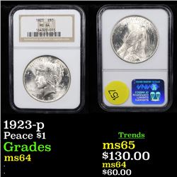 NGC 1923-p Peace Dollar $1 Graded ms64 By NGC