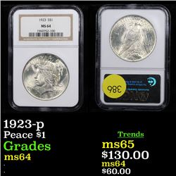 NGC 1923-p Peace Dollar $1 Graded ms64 By NGC
