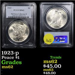 PCGS 1923-p Peace Dollar $1 Graded ms62 By PCGS