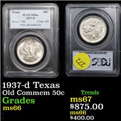 PCGS 1937-d Texas Old Commem Half Dollar 50c Graded ms66 By PCGS