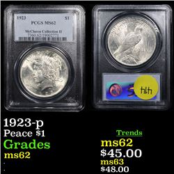 PCGS 1923-p Peace Dollar $1 Graded ms62 By PCGS