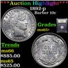 Image 1 : ***Auction Highlight*** 1892-p Barber Dime 10c Graded GEM+ Unc BY USCG (fc)