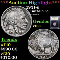 ***Auction Highlight*** 1921-s Buffalo Nickel 5c Graded vf++ BY USCG (fc)
