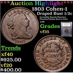 ***Auction Highlight*** 1803 Cohen-1 Draped Bust Half Cent 1/2c Graded vf++ BY USCG (fc)