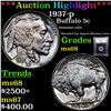 Image 1 : ***Auction Highlight*** 1937-p Buffalo Nickel 5c Graded GEM+++ Unc By USCG (fc)