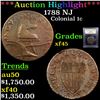 Image 1 : ***Auction Highlight*** 1788 NJ Colonial Cent 1c Graded xf+ BY USCG (fc)