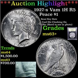 ***Auction Highlight*** 1927-s Vma 1H R5 Peace Dollar $1 Graded Select+ Unc By USCG (fc)