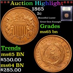 ***Auction Highlight*** 1865 Two Cent Piece 2c Graded GEM Unc BN BY USCG (fc)