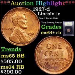 ***Auction Highlight*** 1927-d Lincoln Cent 1c Graded Choice+ Unc RB BY USCG (fc)