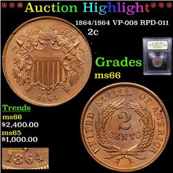 ***Auction Highlight*** 1864 /1864 VP-008 RPD-011 2c Graded GEM+ Unc By USCG (fc)