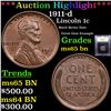 Image 1 : ***Auction Highlight*** 1911-d Lincoln Cent 1c Graded GEM Unc BN BY USCG (fc)