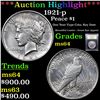 Image 1 : ***Auction Highlight*** 1921-p Peace Dollar $1 Graded Choice Unc By USCG (fc)