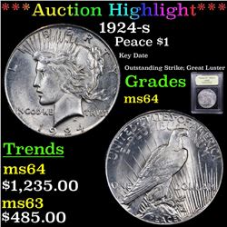 ***Auction Highlight*** 1924-s Peace Dollar $1 Graded Choice Unc By USCG (fc)