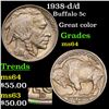 Image 1 : 1938-d/d Buffalo Nickel 5c Grades Choice Unc