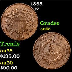 1868 Two Cent Piece 2c Grades Choice AU