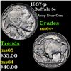 Image 1 : 1937-p Buffalo Nickel 5c Grades Choice+ Unc
