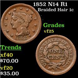 1852 N14 R1 Braided Hair Large Cent 1c Grades vf+