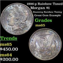 1896-p Rainbow Toned Morgan Dollar $1 Grades GEM Unc