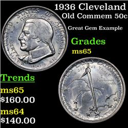 1936 Cleveland Old Commem Half Dollar 50c Grades GEM Unc