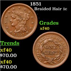 1851 Braided Hair Large Cent 1c Grades xf