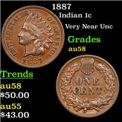 1887 Indian Cent 1c Grades Choice AU/BU Slider