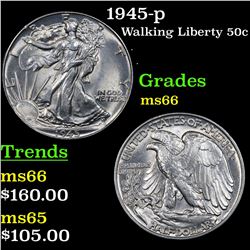 1945-p Walking Liberty Half Dollar 50c Grades GEM+ Unc
