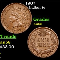 1907 Indian Cent 1c Grades Choice AU