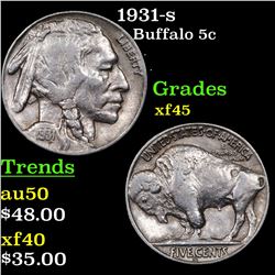 1931-s Buffalo Nickel 5c Grades xf+