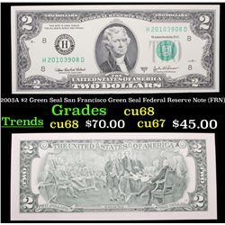 2003A $2 Green Seal San Francisco Green Seal Federal Reserve Note (FRN) Grades Gem++ CU