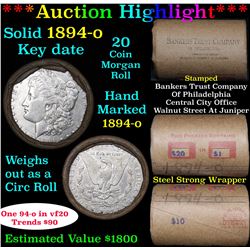 Full solid Key date 1894-o Morgan silver dollar roll, 20 coins
