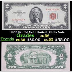 1953 $2 Red Seal United States Note Grades Gem+ CU