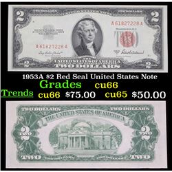 1953A $2 Red Seal United States Note Grades Gem+ CU