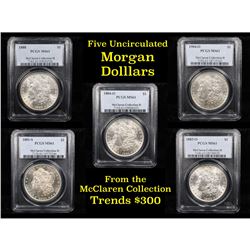 5 Unc Morgan $1 Graded By PCGS Mixed Dates From The McClaren Collection