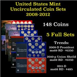 Group of 5 United States P & D Mint Uncirculated Coin Sets 2008-2012 In Original Government Packagin