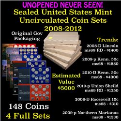 ***Sealed Group of 5 United States P & D Mint Uncirculated Coin Sets 2008-2012 148 coins