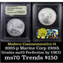 2005-P Marines Modern Commem Dollar $1 Graded ms70 Perfection by USCG