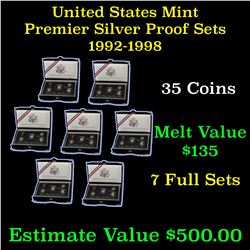 Group of 7 United States Premier Silver Proof Sets 1992-1998 35 coins