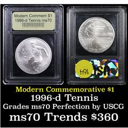 1996-d Olympics Tennis Modern Commem Dollar $1 Graded ms70, Perfection by USCG
